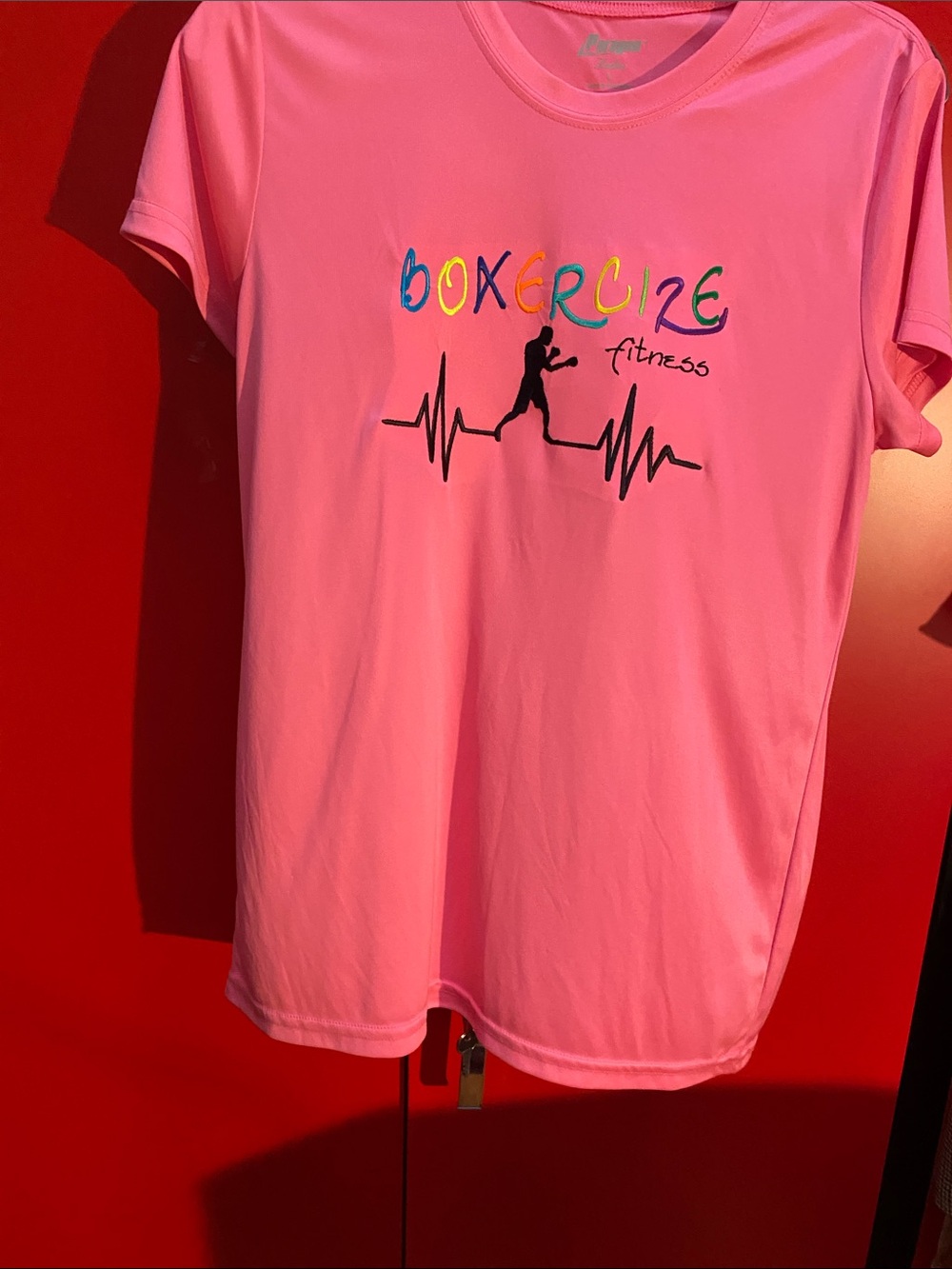 Ladies Paragon Pink Boxercize Fitness Athletic Graphic Tee. Size L